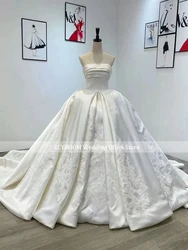 Personalizado 2024 mais novo vestido de baile de cetim vestido de casamento 2024 clássico princesa apliques vestidos de noiva tribunal trem robe de mariée