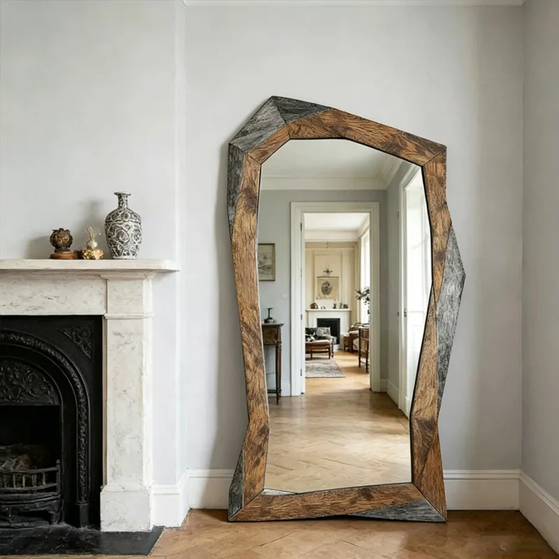 Retro Wooden Frame Full-length Mirror Living Room Shopping Mall Clothing And Hat Storage Room High-Definition Dressing Mirror