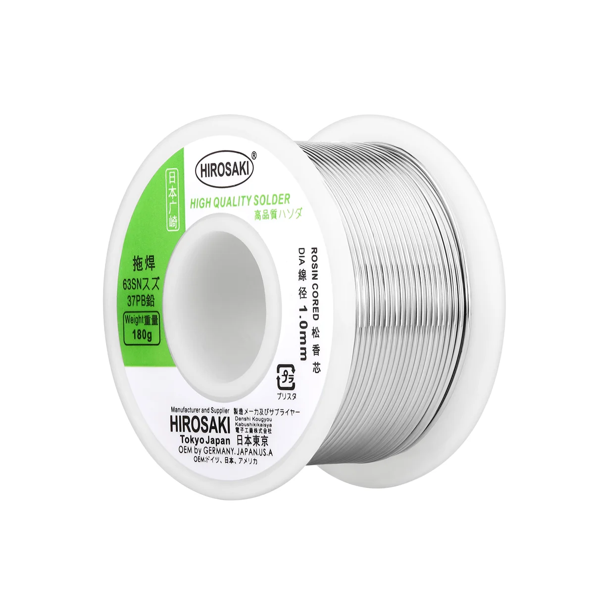 Japan HIROSAKI rosin core solder wire with flux 180g 0.3 0.6 0.8 1.0mm alloy Sn63/Pb37 low melting temperature sparkling joints