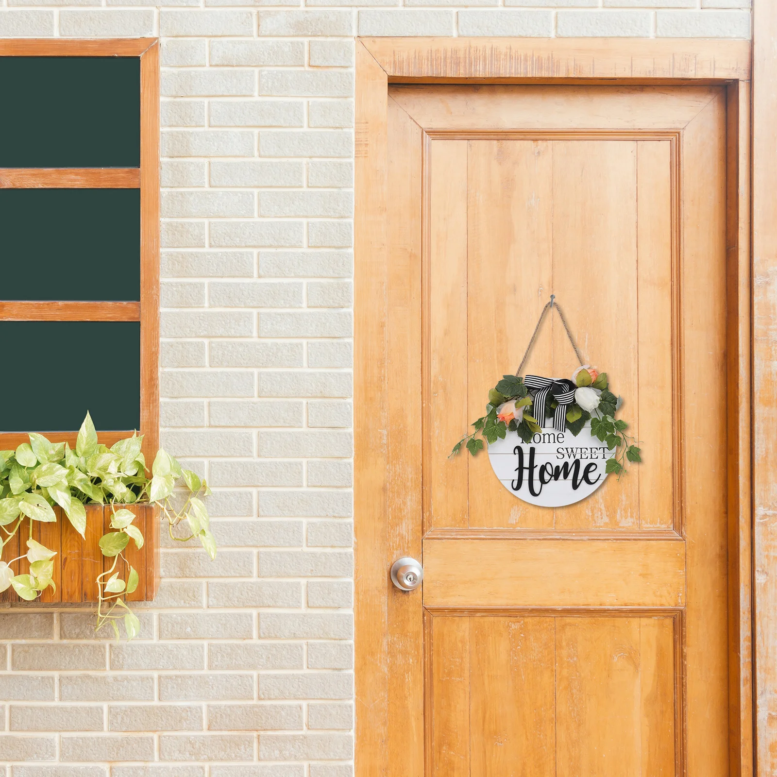 

Artificial Wreath Decorative Doorplate Welcome Wooden Sign Wall Hanging Vintage Simulated Flower Home Decor