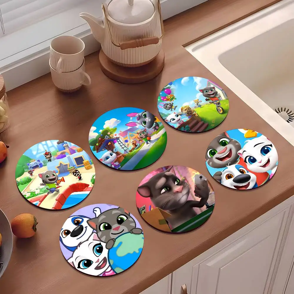 1pc Game T-Talking T-Tom And F-Friends Wooden Coaster Colour Printing Cup Mat Home Desk Decoration Gifts