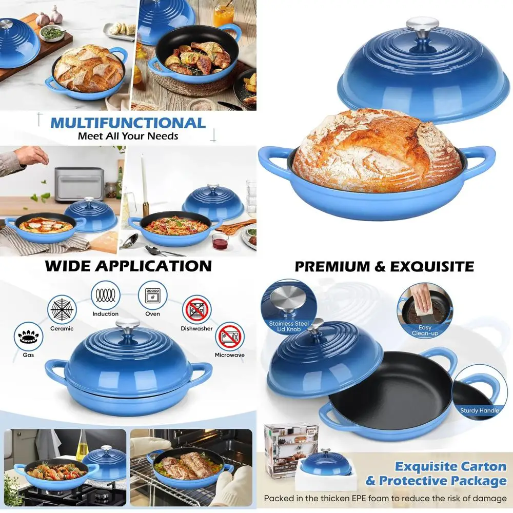 

Enameled Cast Iron Dutch Oven, 5.5 QT, for Sourdough Baking, Heavy Duty Handles, Non-Stick, Oven-Safe to 500°F, Blue