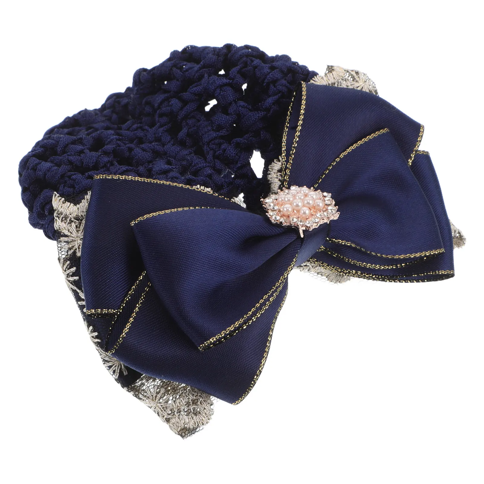 Blue Bowknot Hair Bun Holder Cover – Elegant Elastic Mesh Hairnet for Nurses, Flight Attendants & Ballet