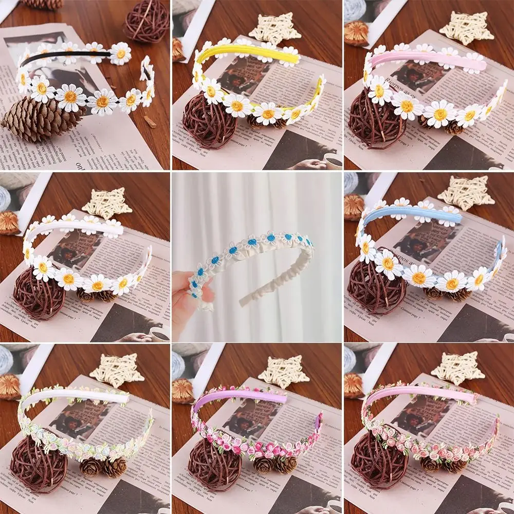 Hair Ornament Daisy Headband Boho Chic Embroidered Flowers Hair Holder Facial Mask Sea Beach Headwear for Women Lady Girl