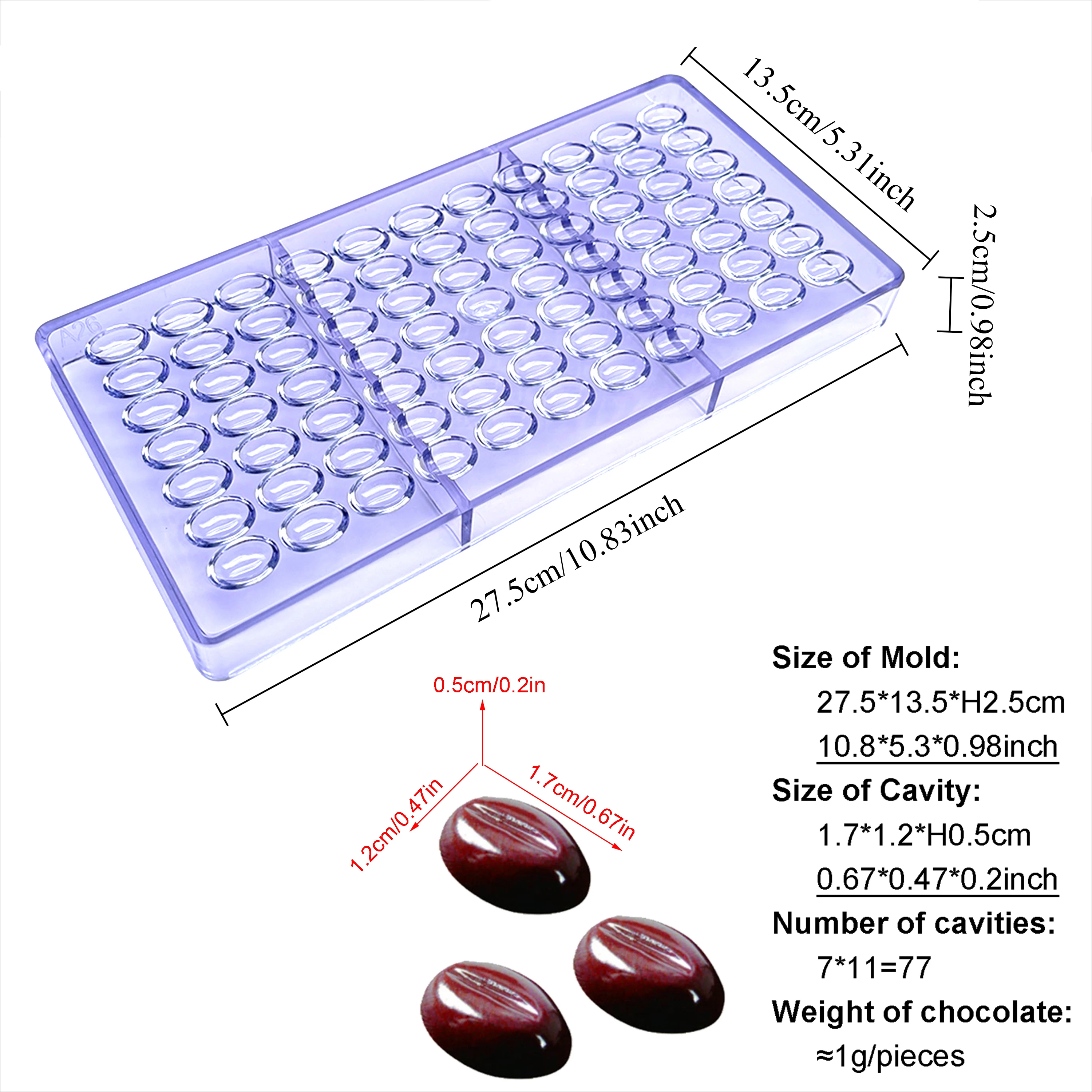 1 Pc Polycarbonate Chocolate Mold, Cocoa Bean Shapes, Reusable DIY Bonbon Candy Confectionery Homemade Baking Tool