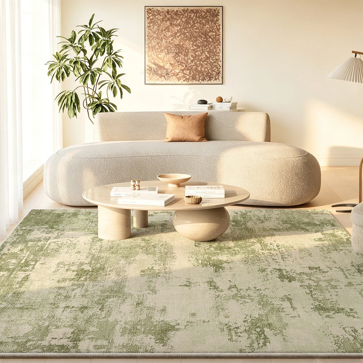 Green Wabi-sabi Living Room Carpet Waterproof Easy Clean Non-slip Floor Mat Large Area Rug for Bedroom Mats Home Decoration Rugs