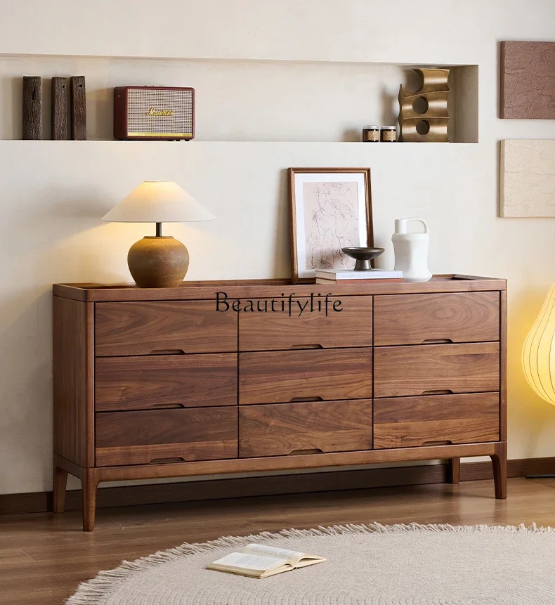 

North American black walnut nine-chest cabinet multi-layer drawer locker against the wall solid wood