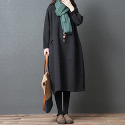 NYFS 2026 Winter Vintage Long Sleeve Women's Dress Thickened Quilted Loose Fit Robe Ete Femme Elbise Elegant Long Gown