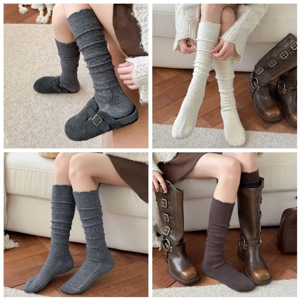 New Knitted Hollow Calf Socks Breathable Harajuku Street Stacked Long Tube Socks Casual Warmth Mid Tube Socks Autumn Winter