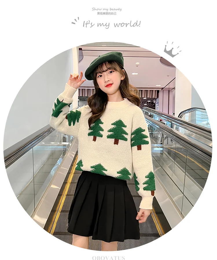 Strickpullover für Teenager mit Baum-Motiv für Mädchen, Neujahrs-Strickkleidung, hochwertige Weihnachts-Strickwaren für Kinder. – Detail 3