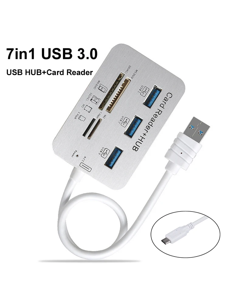 7in1 3 Ports USB TYPE C 3.0 HUB+4 Ports Expander SD TF MS,M2 MMC Memory Card Reader Adapter For U Disk PC Laptop Mouse Keyboard - view 3