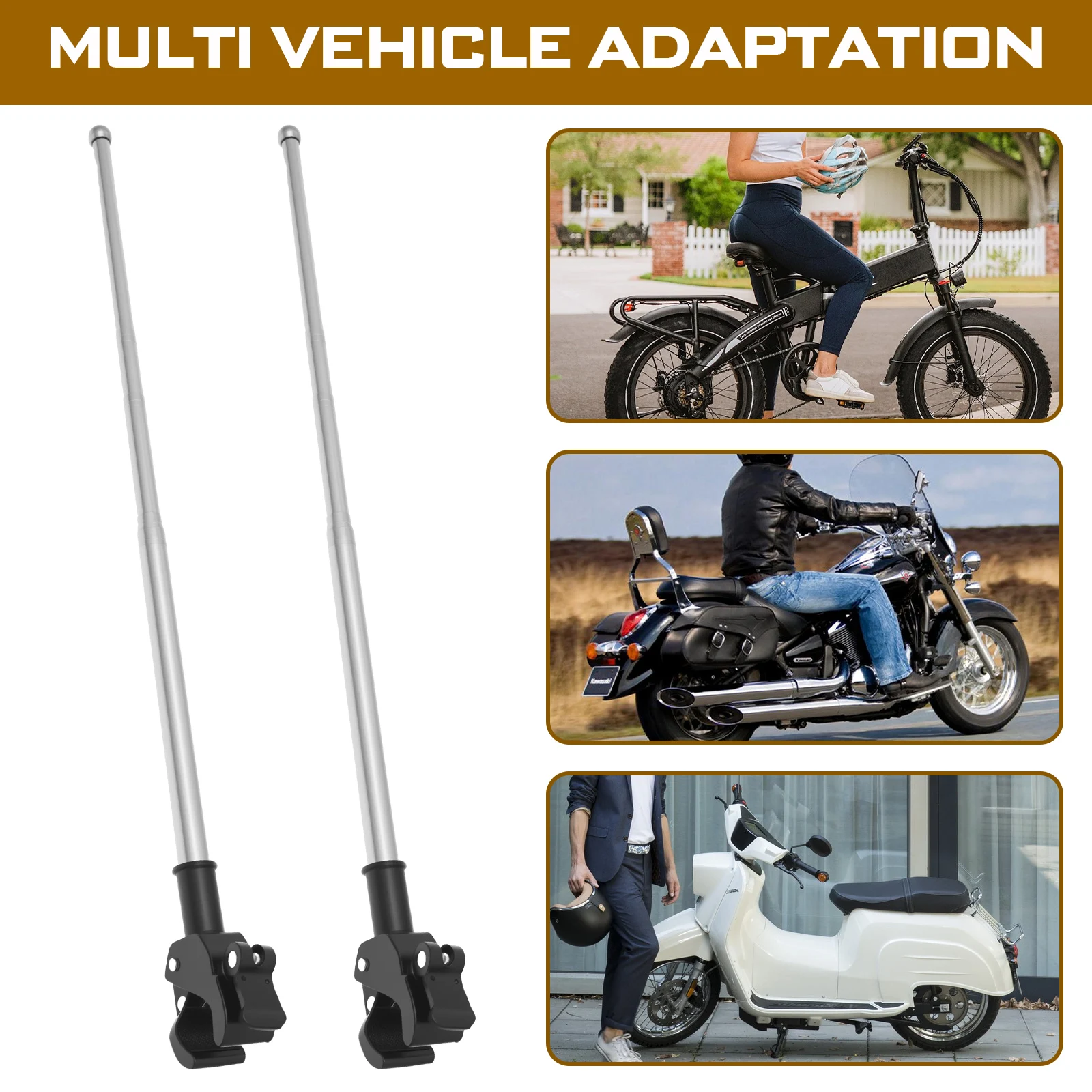 2Pcs Motorcycle Flagpole Universal Telescopic Mountain Bike Flag Pole Outdoor Cycling  Motorcycle Luggage Rack Flag Shelf