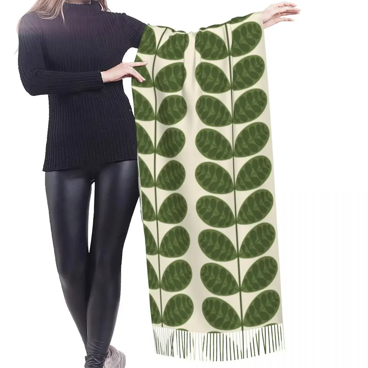 Stylish Botanica Fern Wallpaper Tassel Scarf Women Winter Warm Shawl Wrap Ladies Orla Kiely Art Scarves