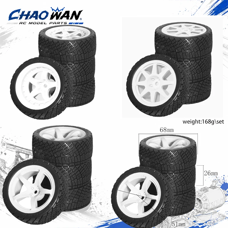 4Pcs 68mm 1/10 RC On Road Racing Drift Tire & Wheel Set, Touring Car Tyres for Tamiya TT01 TT02 XV01 XV02 TA06 PTG-2 HPI HSP Kyo