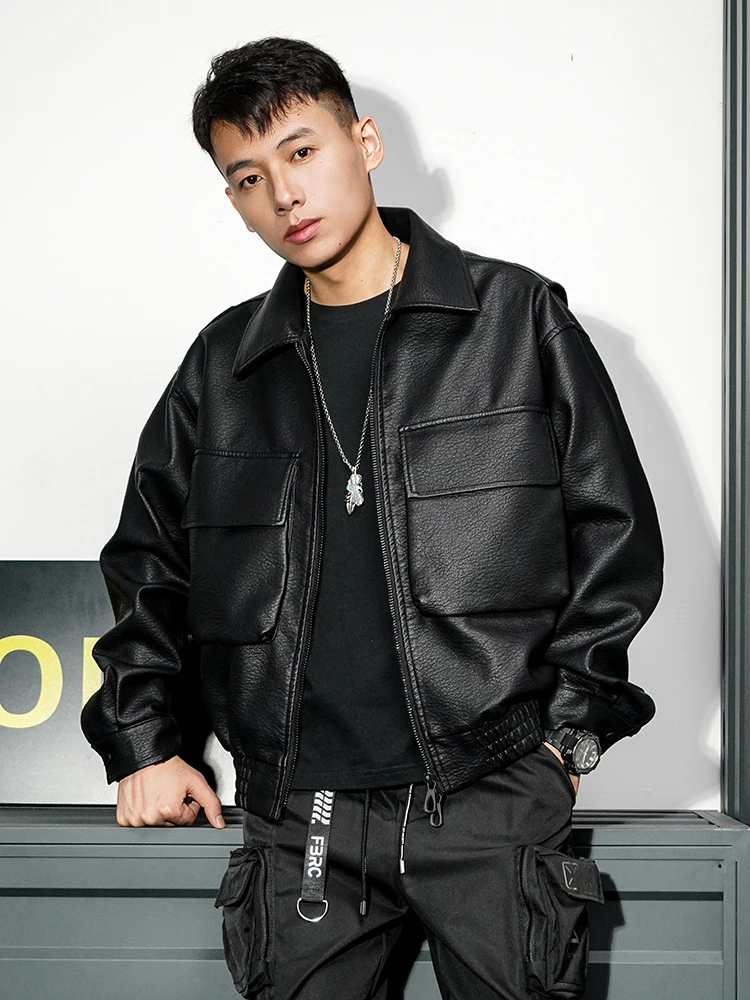 

Высококачественная американская ретро мотоциклетная куртка, мужская свободная повседневная рабочая одежда с воротником-стойкой, кожаное пальто, теплое молодежное пальто