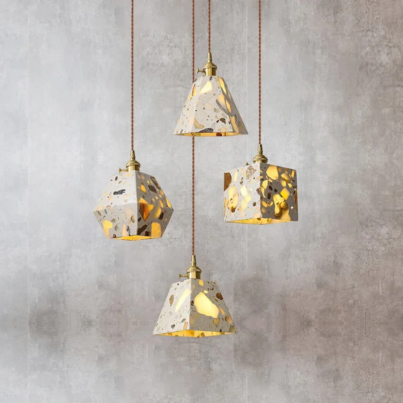 

Led Pendant Lamp Terrazzo Marble Translucent Chandelier Bedroom Bedside Light Nordic Creative Industrial Style Cement