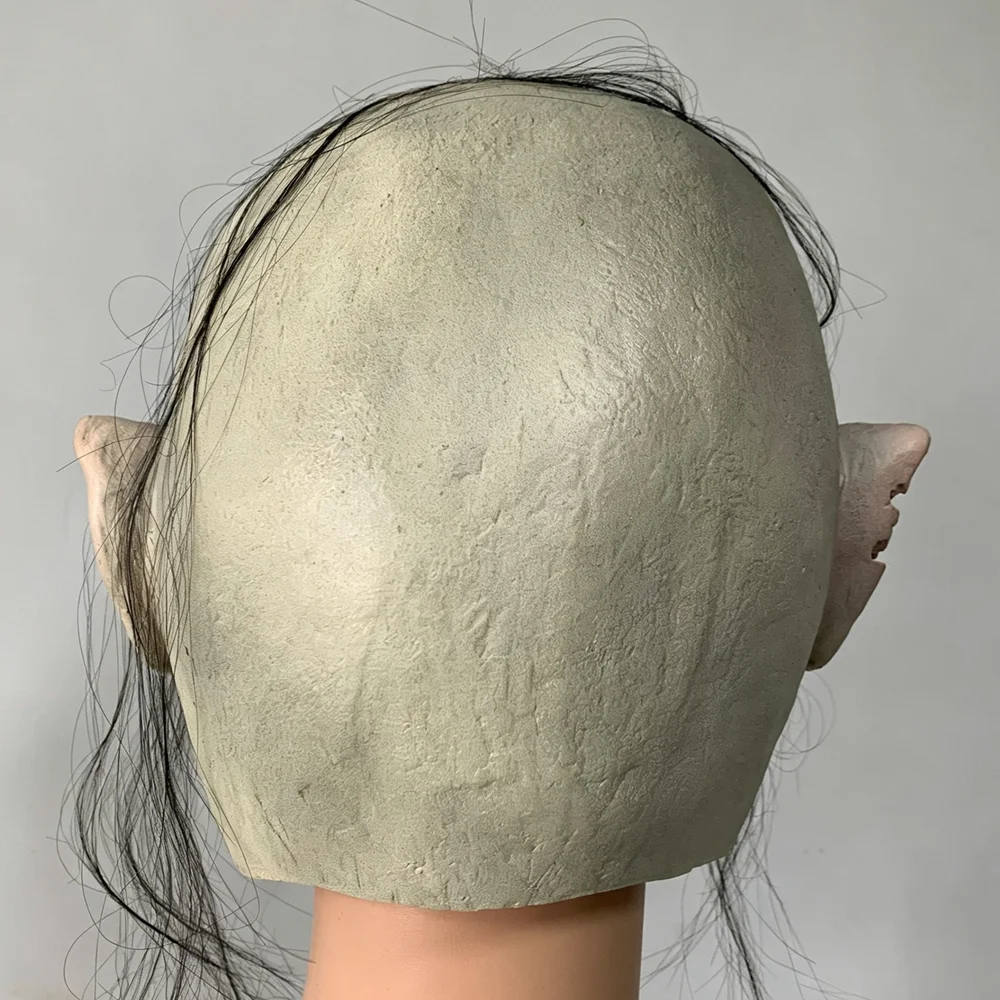 Gruselige Monster-Latexmaske mit Haaren und Spitzohren, Schreckliches Kreatur-Kopfteil für Halloween-Cosplay, Maskerade-Party-Kostüm-Requisiten – Detail 13