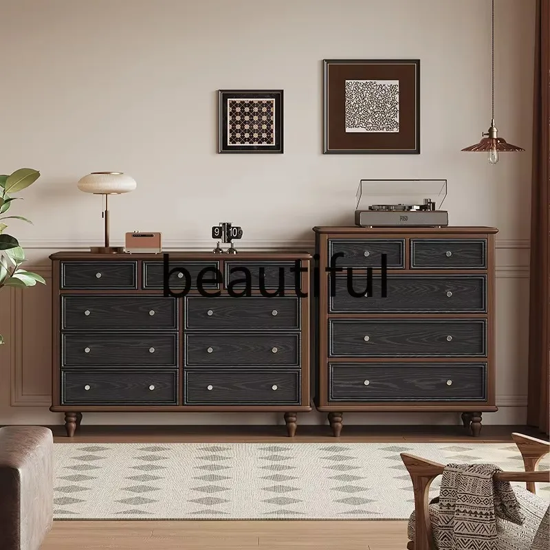 A139 Medieval solid wood chest French wall storage cabinet Bedroom bedside multi-functional locker