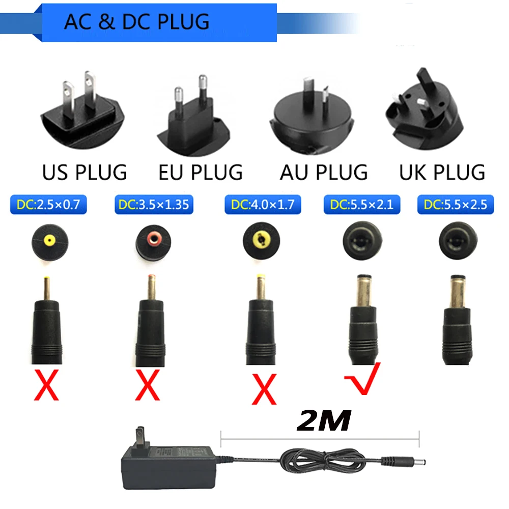 DC 10V 500MA 800MA 1A 1.2A 1.5A Power Adapter For Mobile DVD DC 5.5*2.1MM 1m Cables
