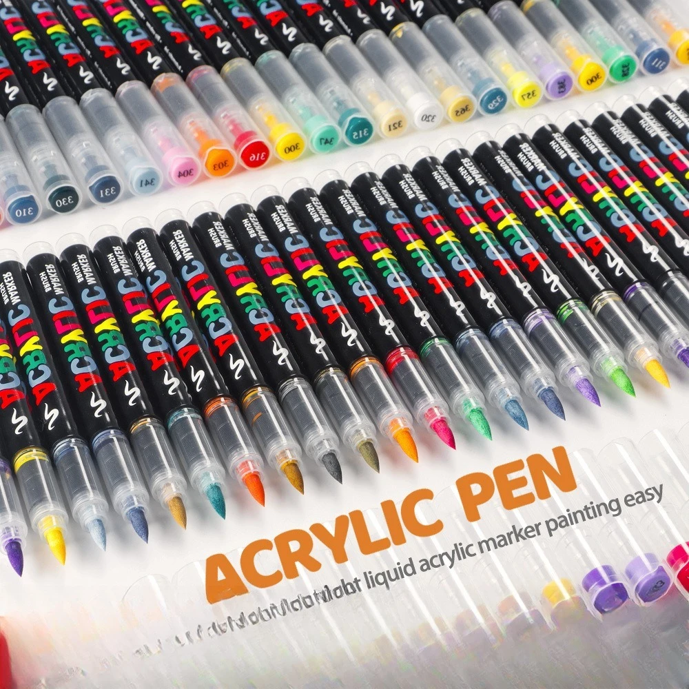 1PC Straight Liquid Acrylic Mark Pen 12/24/36/48/60 Color Soft Head Press Free Student Art Hand Drawing Graffiti Pen