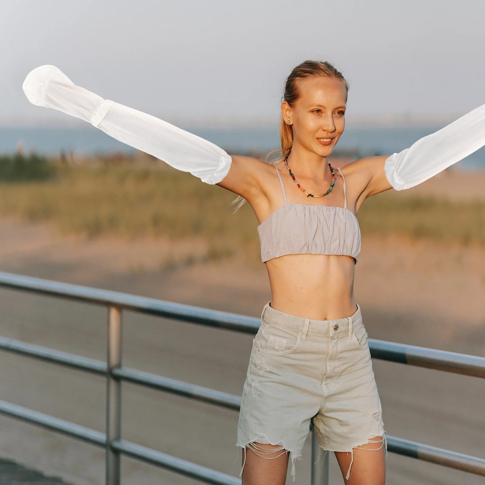 

1 Pair Sunscreen Arm Sleeves Uv Protection Cooling Breathable Adjustable Loose Fit For Outdoor Sports Cycling Driving Riding