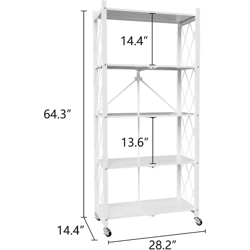 BENOSS Folding Metal Storage Shelves on Casters, Heavy-Duty White Wire Rack, Rolling Foldable Storage Rack No Assembly