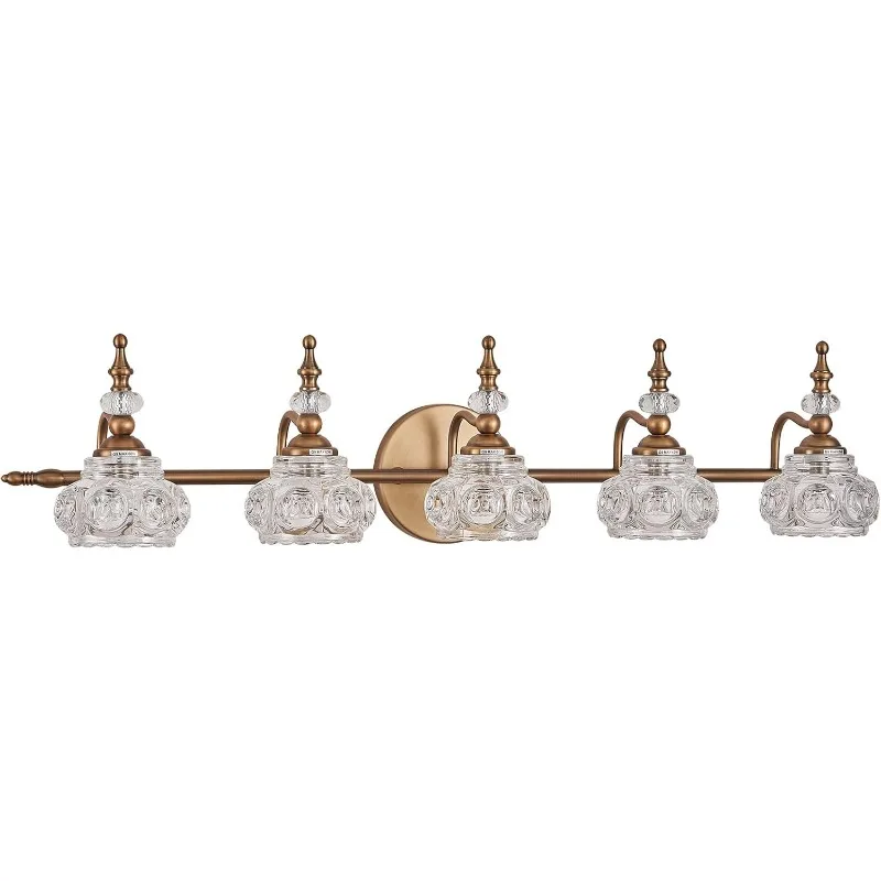 

5-Light Bathroom Vanity Light, Vintage Bathroom Lighting Fixtures with Thick Crystal Glass Shade, Living Room