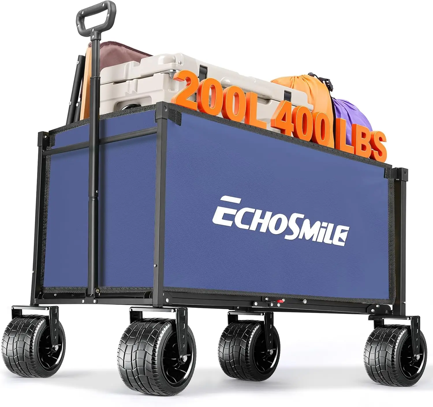 Blue&Orange Collapsible Wagon Cart with 400lbs Capacity for Camping, Beach, Grocery, Garden and Sports - Heavy Duty, Wide Wheels