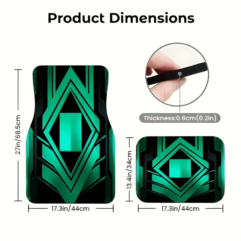 4pcs Black & Green Sci-Fi Embossed Car Floor Mats - Durable, Non-Slip, Universal Fit For Cars, Trucks & SUVs - Stylish Geometric