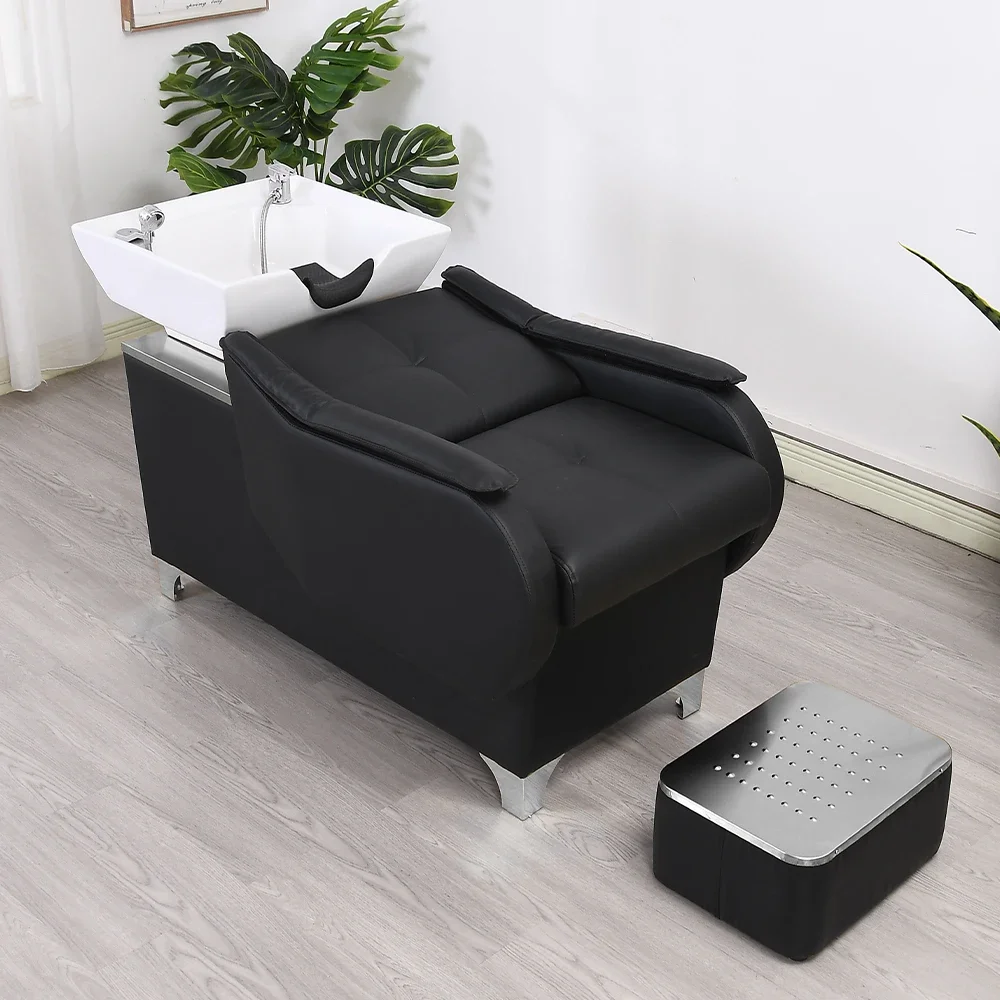 2026 Modern High-End Electric Shampoo Bed Semi-Lying Flush Beauty Salon Chair with Ceramic Basin for Hair Wash for Living Room