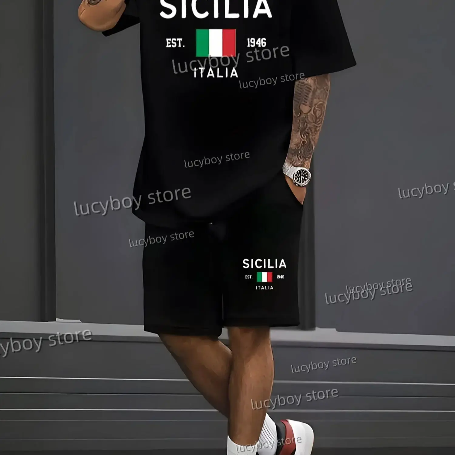 MEN PAIRS Printed Sport T-shirt+shorts Suit  Men Male American high luxury Tracksuit Outfit Summer Tracksuit 2 Piece Set Clothes