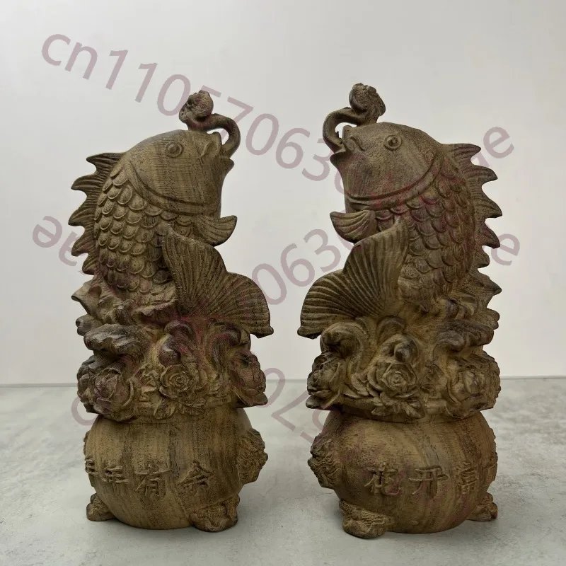 

Пара рыбок кои из агарового дерева ручной работы – статуэтка фэн-шуй 7,87 дюйма, скульптура «Счастливый карп», декор для дома, статуэтка «Богатство», для гостиной