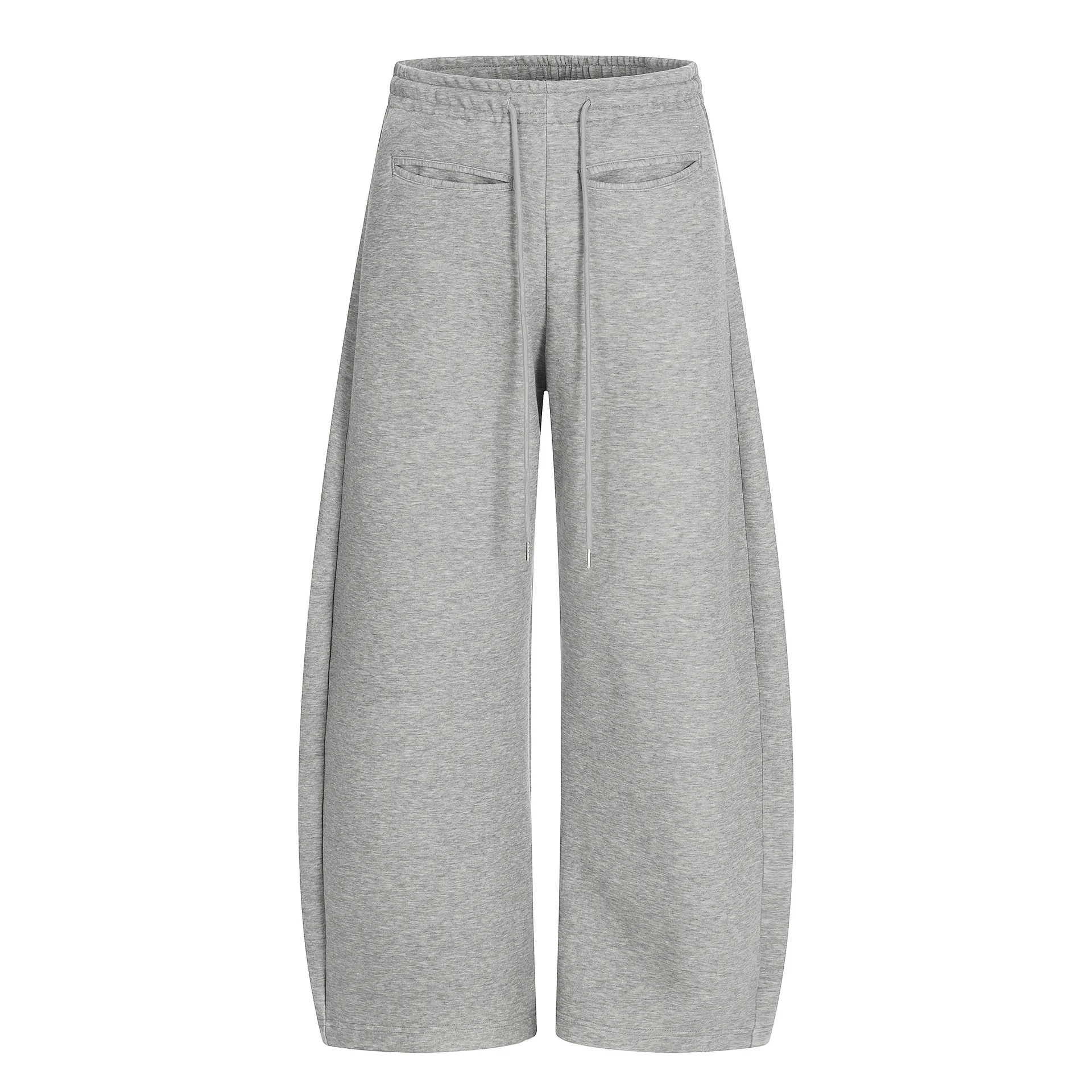 

Retro Unilexi Front Pocket Baggy Barrel Sweatpants Wide Leg Elastic Waist Casual Lantern Trousers Drawstring Cargo Curved Pants