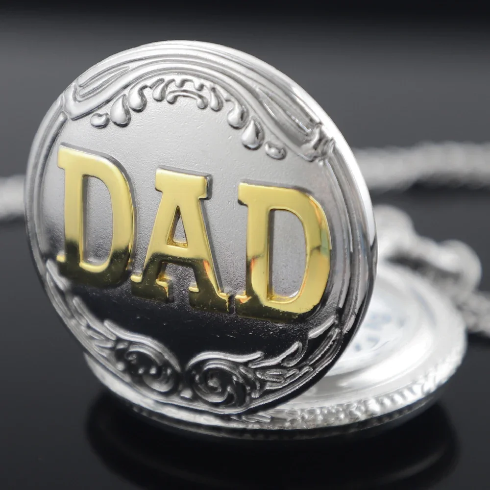 Винтажные кварцевые карманные часы с гравировкой DAD, ожерелье с арабскими цифрами, подвесные часы на день отца, подарок на день рождения