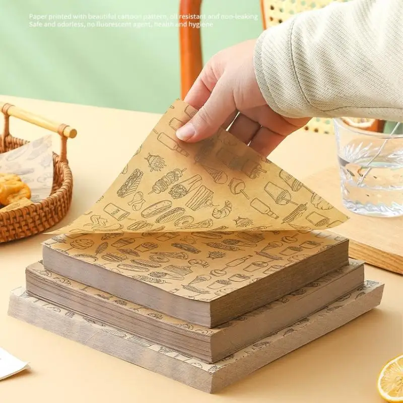 100pcs Kitchen Sandwich Bread Food Baking Tools Oil-Proof Baking Food Wrapper Wax Paper Burger French Fries Wrapping Oilpaper