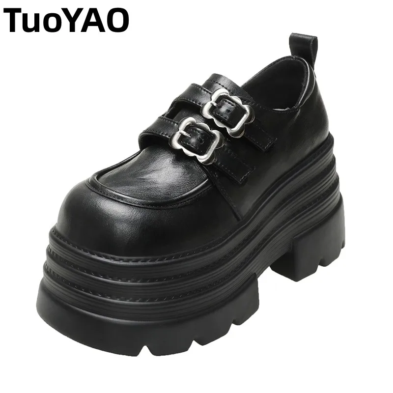 

Весенние женские кожаные кроссовки, повседневная обувь на высокой платформе со шнуровкой, прогулочная обувь на толстой подошве и каблуке 10 см, Zapatos Mujer