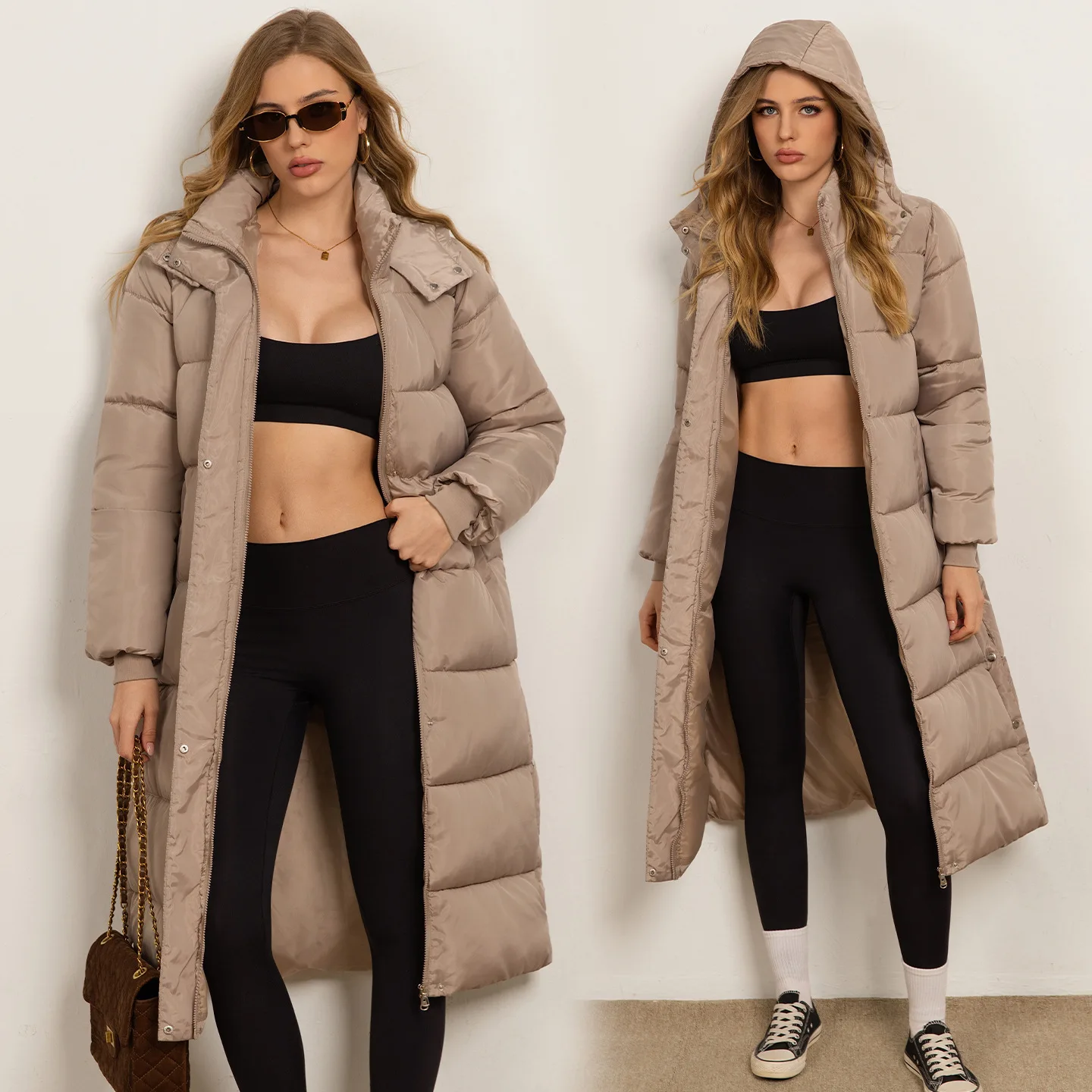 Winter new women's fashion warm hooded cotton-padded clothes extended straight down cotton clothes thickened