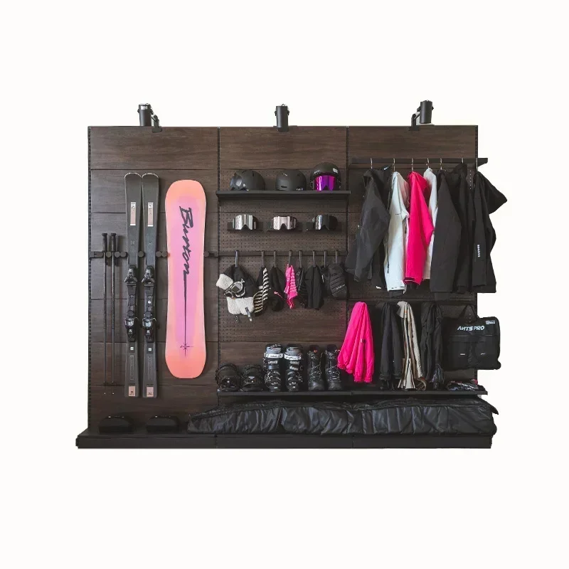 ski hole board equipment wall veneer double board walnut color wall snow storage display rack