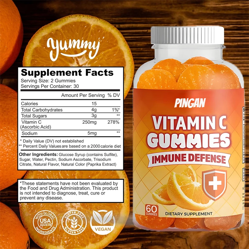 

Vitamin C Gummies Orange Vitamin C Gummies Support A Healthy Immune System, Gluten Free Vegetarian Diet (60 Pills)