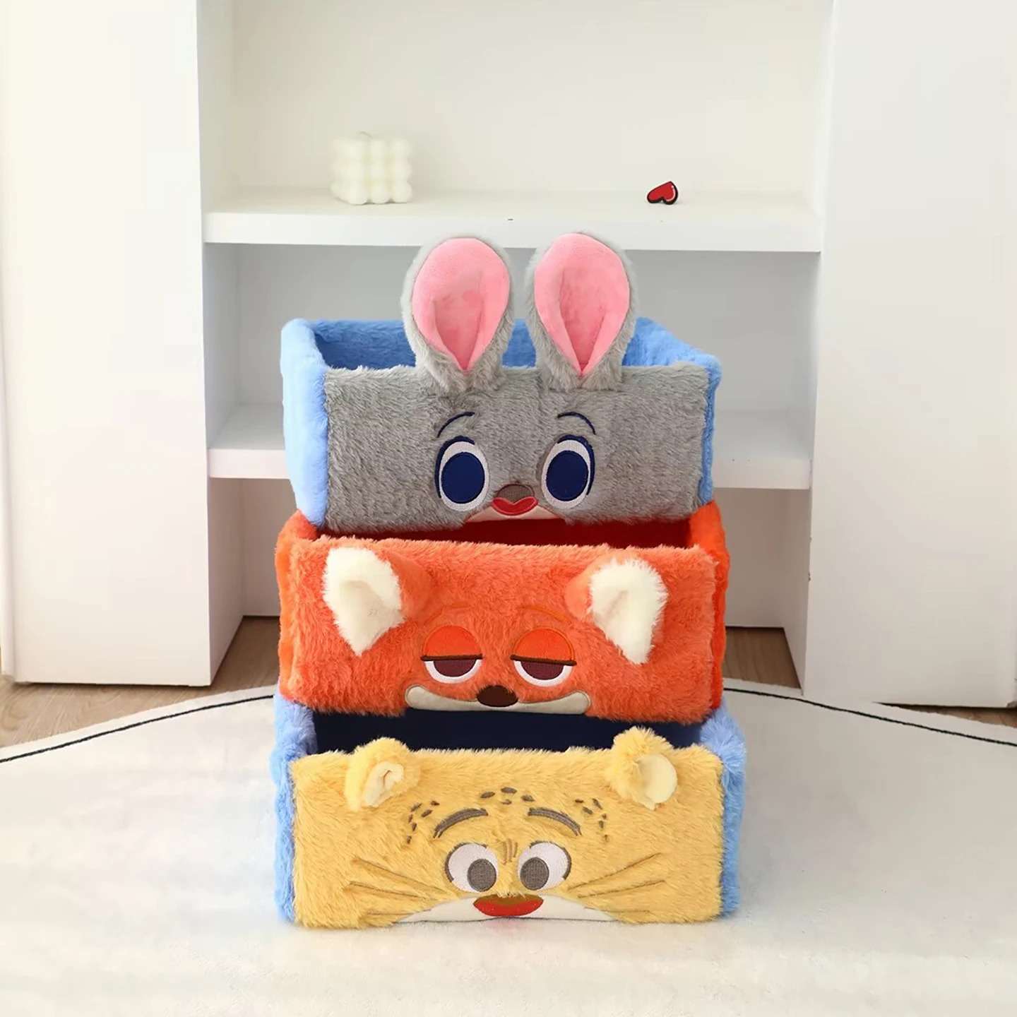 

Disney Zootopia Plush Storage Baskets Decorative Fox Nick Rabbit Judy Baskets for Storage Multifunctional Desktop Storage Box