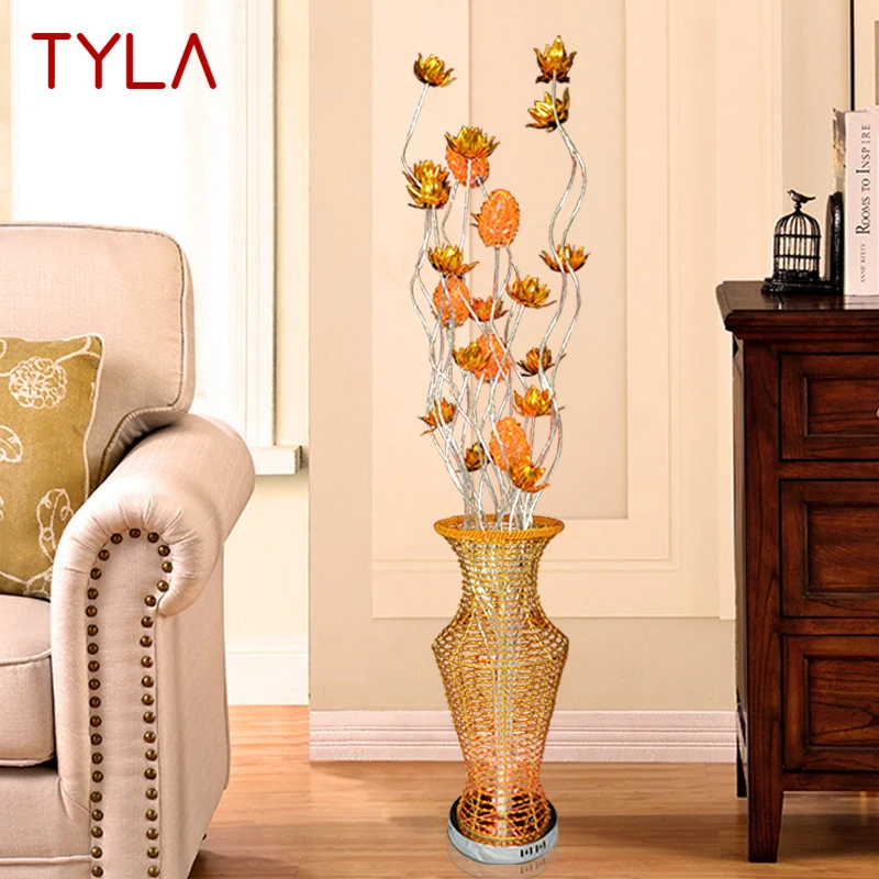 

TYLA Nordic Golden Floor Lamp Modern Art Flower Iiving Room Sofa Bedroom Wedding LED Originality Decorative Standing Light