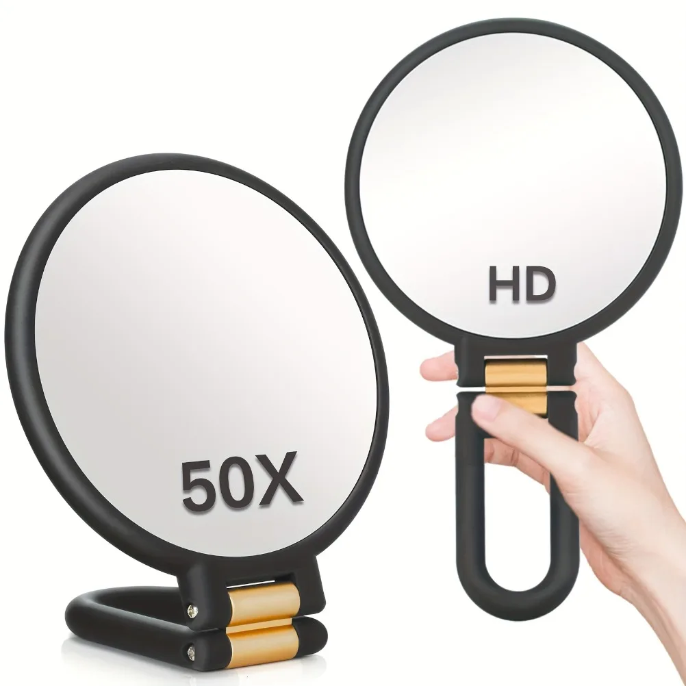 Espelhos de Maquiagem Portáteis de Dupla Face 50x com Ampliação 1X/50X, Espelho de Maquiagem Dobrável para Viagem 360 °   Espelho Ajustável