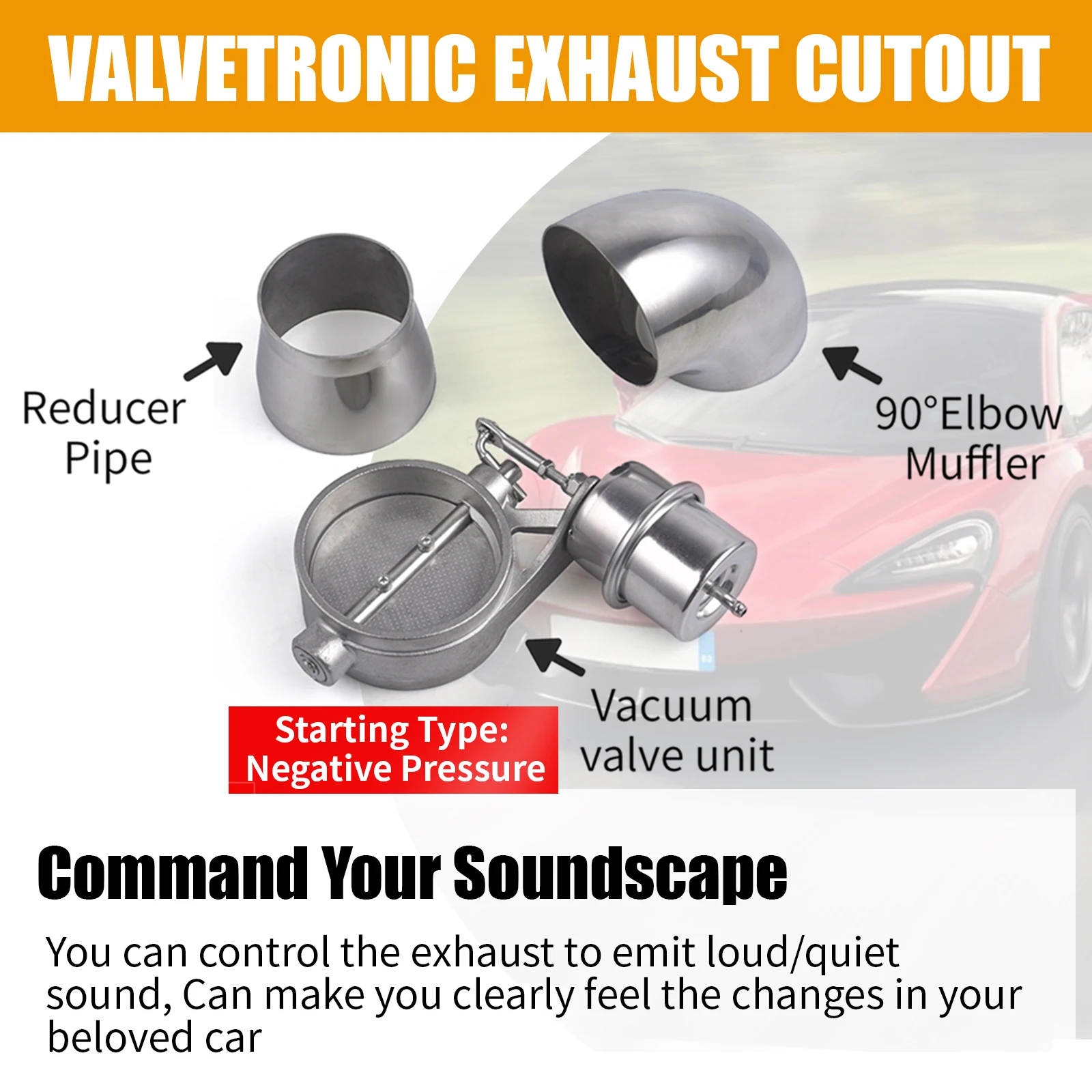 51/63/76MM Universal Vacuum Activated Exhaust Cutout / Dump Close Style With Elbow and reducer