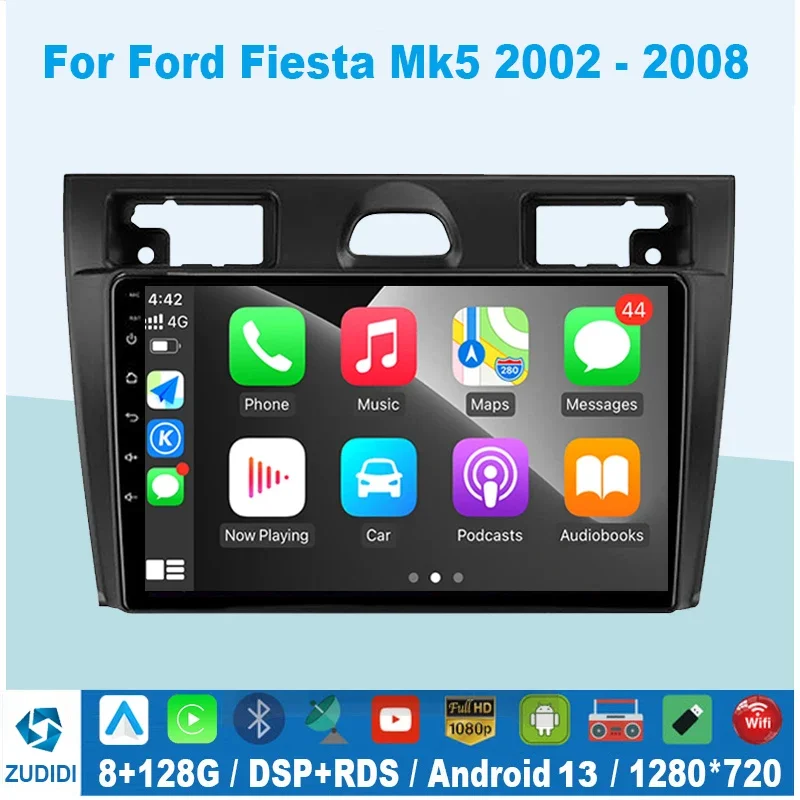 Android 13 For Ford Fiesta Mk VI 5 Mk5 2002 - 2008 2din Car Radio Player Multimedia GPS Navigation Stereo DAB+ WIFI Camera 