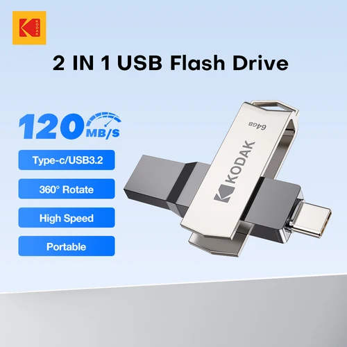 Kodak 2 en 1 unidades Flash USB tipo C Pendrive 32GB 64GB 128GB 256GB USB 3,2 memoria Dual de alta velocidad Pen Drive para teléfono