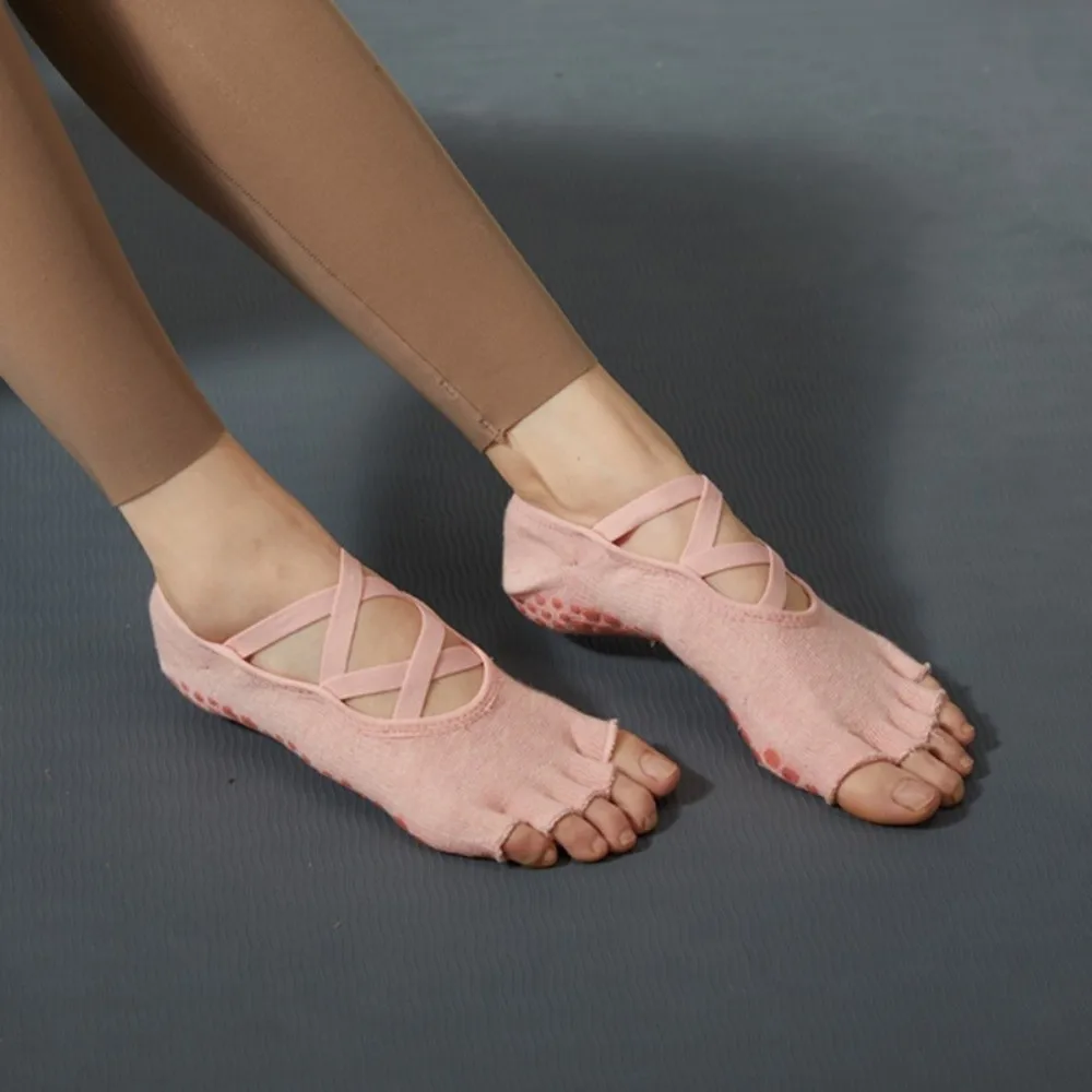 

1 пара противоскользящих носков для йоги с пятью пальцами, полуоткрытые носки для йоги с пятью пальцами, хлопковые эластичные носки для йоги