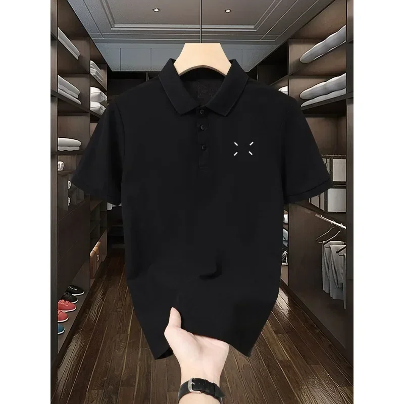 

2025 Summer New Four-point Trend POLO Shirt Men Are Shoulder Short-sleeved Lapel All Casual Business Breathable Boat
