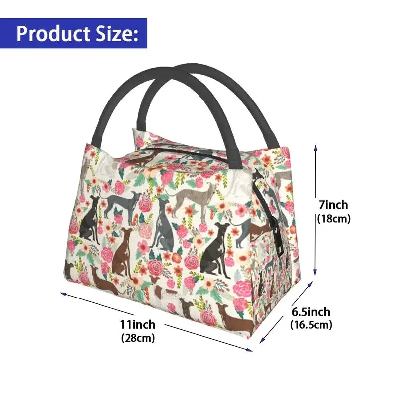 Italian Greyhound Dog Floral Insulated Lunch Bag for Women Resuable Sighthound Whippet Dog Thermal Cooler Lunch Tote Work Picnic