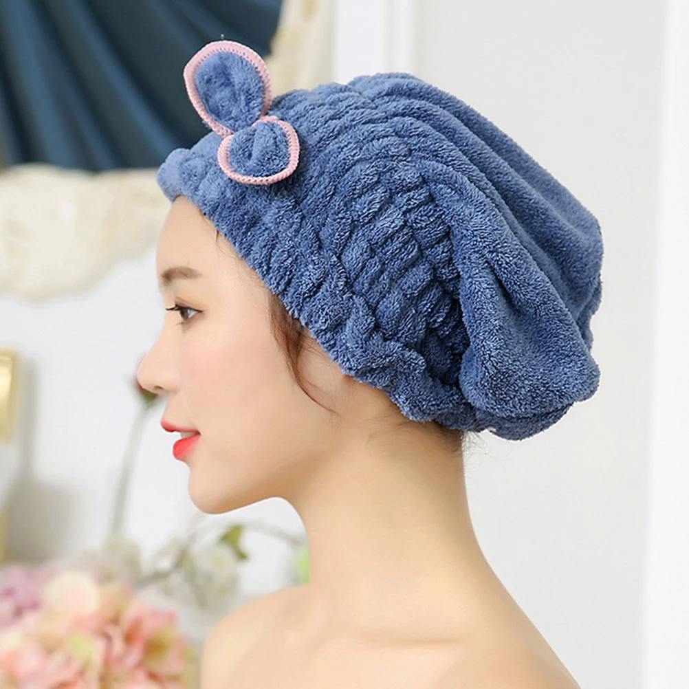 

2pcs Hair Drying Cap Coral Fleece Thickened Bath Shower Cap Fast Absorbent Microfiber For Daily Gym Travel Face Bathing Blue