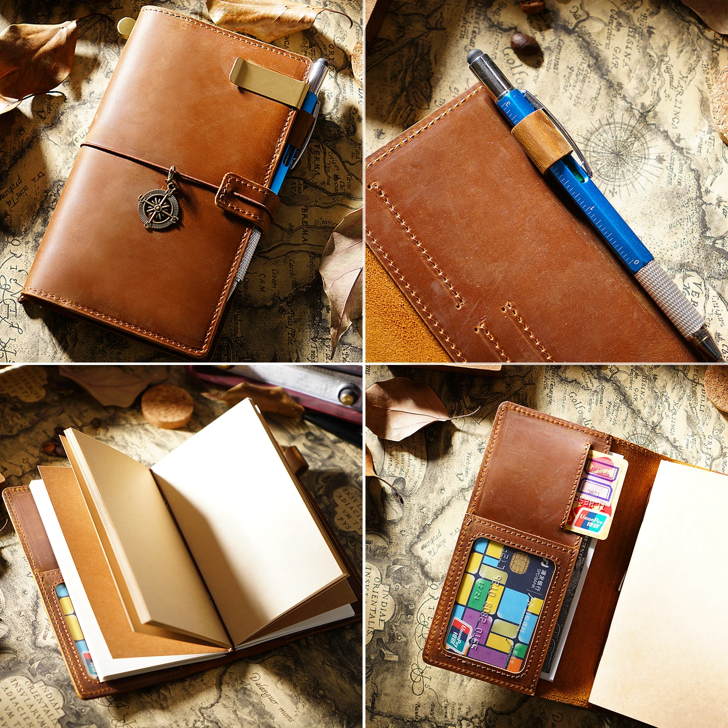 Handmade retro cowhide travel notebook portable hand ledger notebook replaceable loose leaf notebook